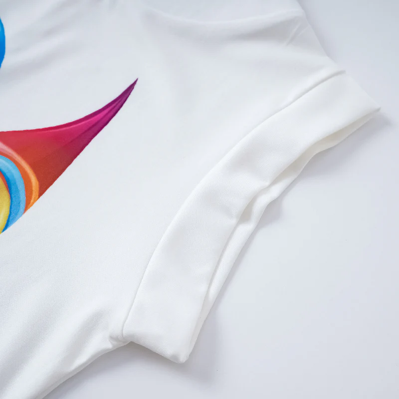 Cap Sleeve Loose Multi-Colored Printed High-Neck T-Shirts Tops - Image 12