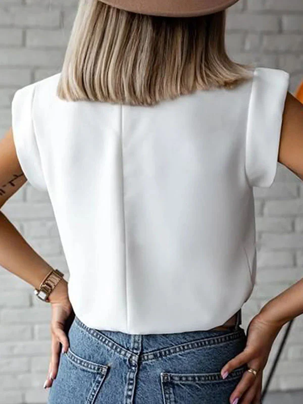 Cap Sleeve Loose Multi-Colored Printed High-Neck T-Shirts Tops - Image 3