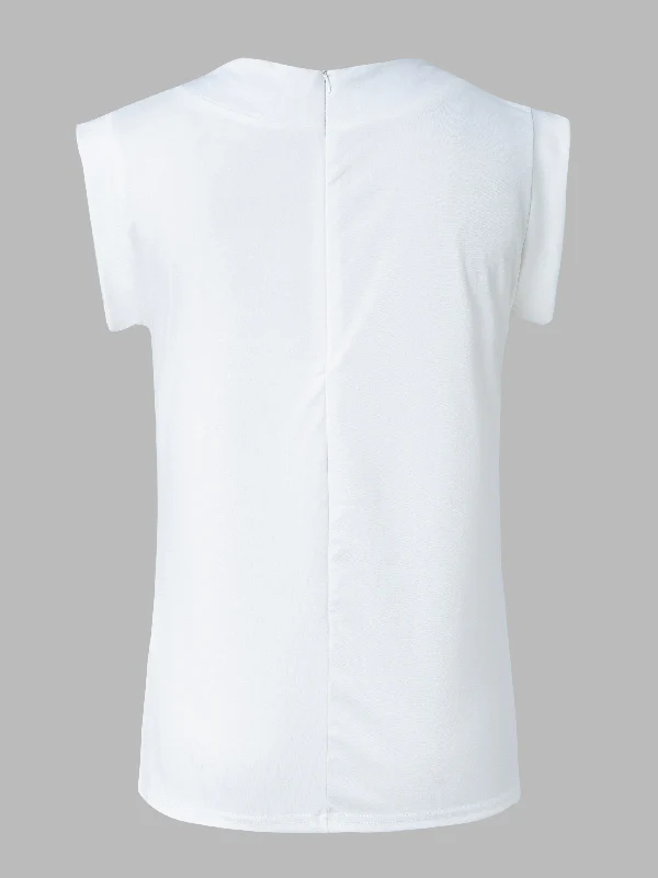 Cap Sleeve Loose Multi-Colored Printed High-Neck T-Shirts Tops - Image 7