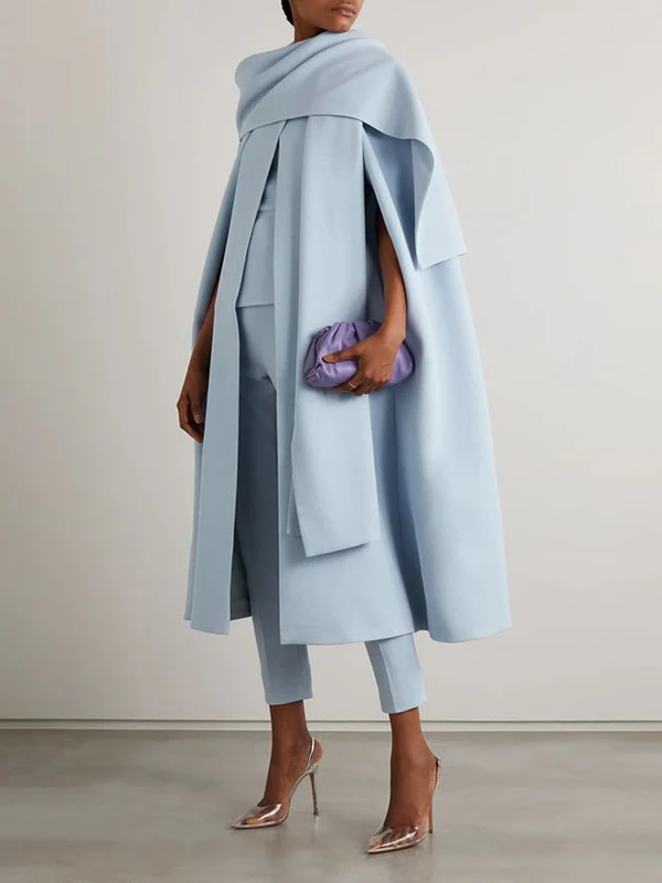 Cap Sleeve Solid Color Round-Neck Cape Pants Pants Set Two Pieces Set - Image 3
