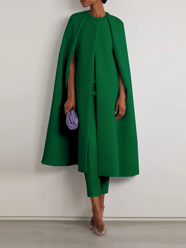 Cap Sleeve Solid Color Round-Neck Cape Pants Pants Set Two Pieces Set - Image 4