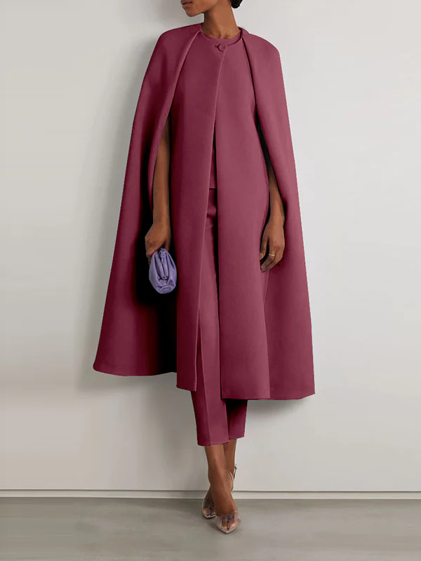 Cap Sleeve Solid Color Round-Neck Cape Pants Pants Set Two Pieces Set - Image 5