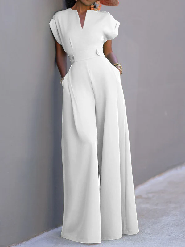 Cap Sleeve Wide Leg Solid Color Jumpsuits - Image 10
