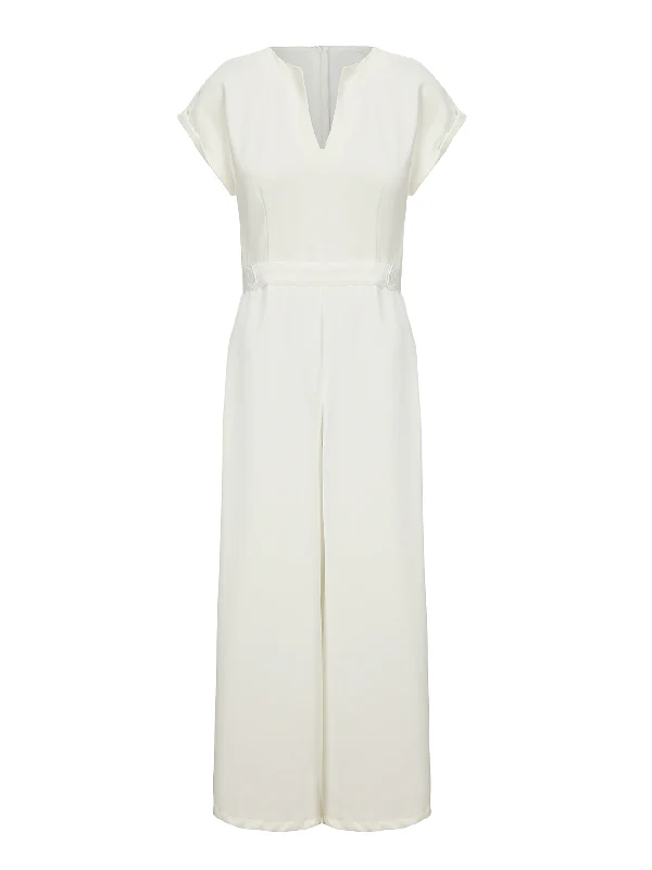 Cap Sleeve Wide Leg Solid Color Jumpsuits - Image 12