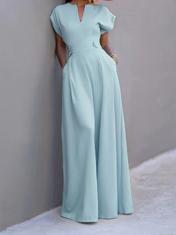 Cap Sleeve Wide Leg Solid Color Jumpsuits - Image 21