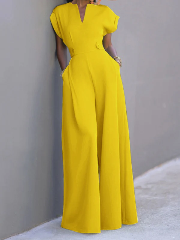 Cap Sleeve Wide Leg Solid Color Jumpsuits - Image 22