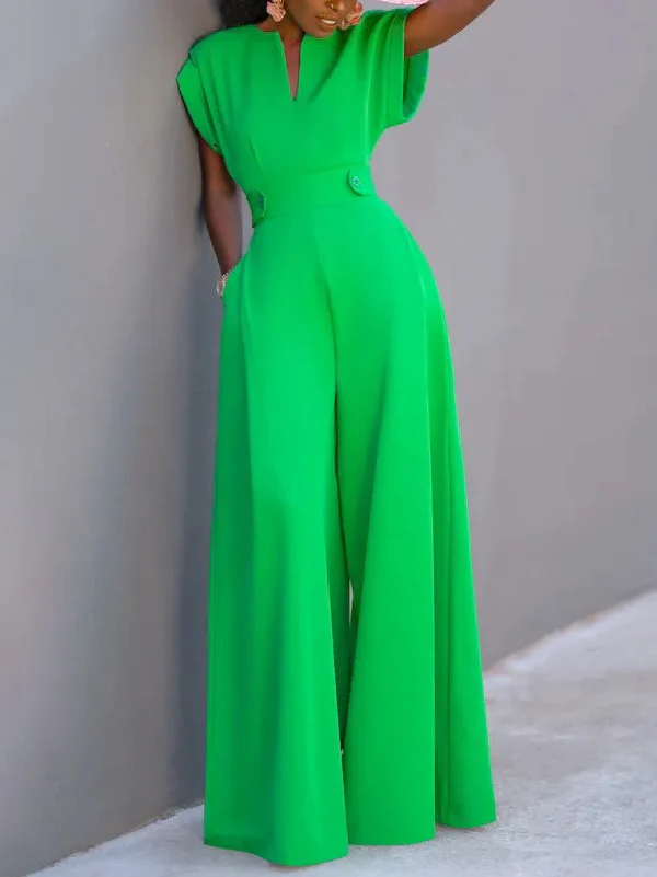 Cap Sleeve Wide Leg Solid Color Jumpsuits - Image 4
