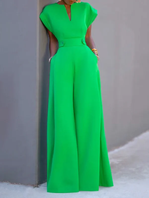 Cap Sleeve Wide Leg Solid Color Jumpsuits - Image 5