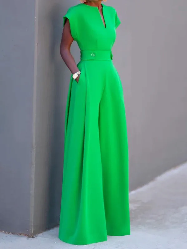 Cap Sleeve Wide Leg Solid Color Jumpsuits - Image 6