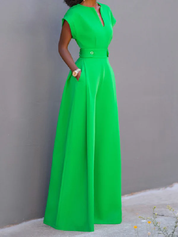 Cap Sleeve Wide Leg Solid Color Jumpsuits - Image 7