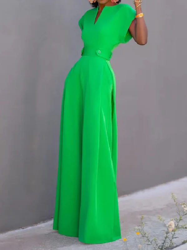 Cap Sleeve Wide Leg Solid Color Jumpsuits - Image 8