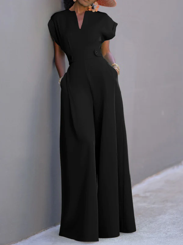 Cap Sleeve Wide Leg Solid Color Jumpsuits - Image 9