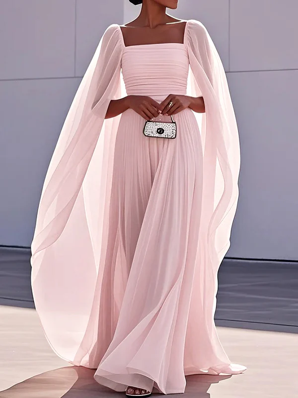 Cape Gauze Pleated Split-Joint Square-Neck Evening Dresses Maxi Dresses - Image 3