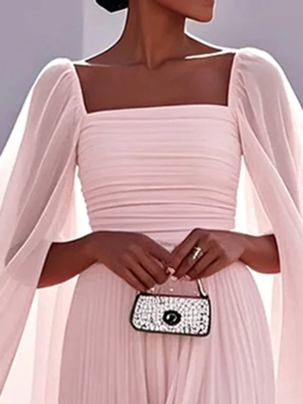 Cape Gauze Pleated Split-Joint Square-Neck Evening Dresses Maxi Dresses - Image 4