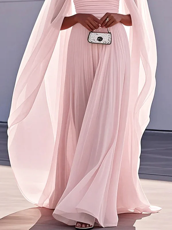 Cape Gauze Pleated Split-Joint Square-Neck Evening Dresses Maxi Dresses - Image 5