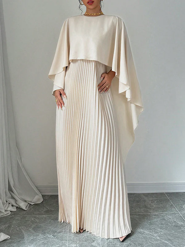 Cape High-Low Pleated Solid Color Split-Joint Round-Neck Evening Dresses Maxi Dresses - Image 10