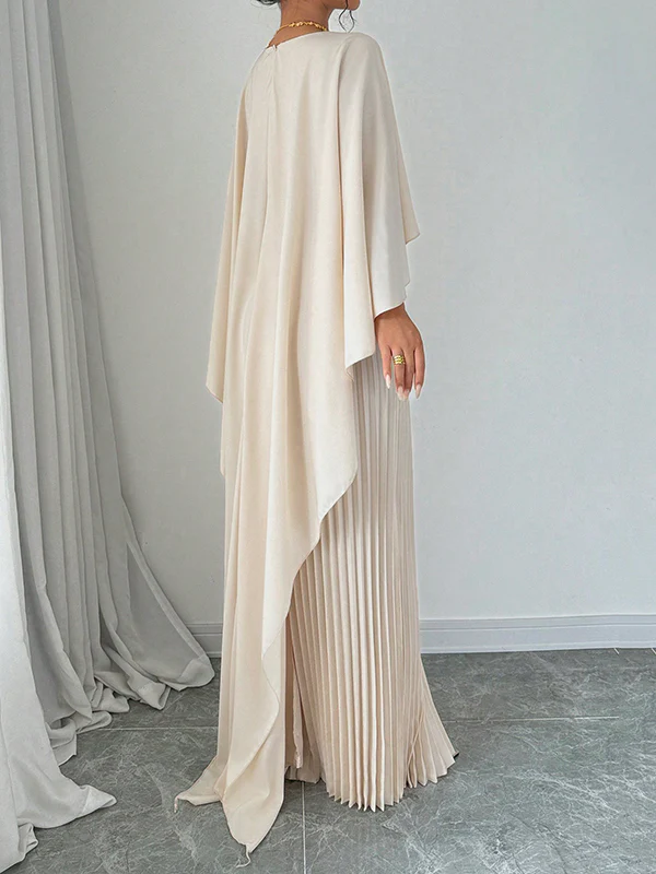 Cape High-Low Pleated Solid Color Split-Joint Round-Neck Evening Dresses Maxi Dresses - Image 11