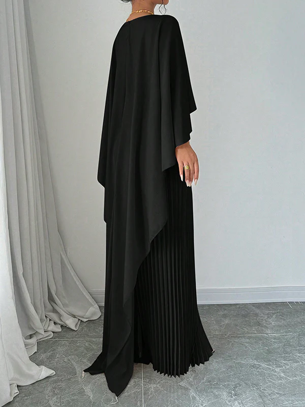 Cape High-Low Pleated Solid Color Split-Joint Round-Neck Evening Dresses Maxi Dresses - Image 12