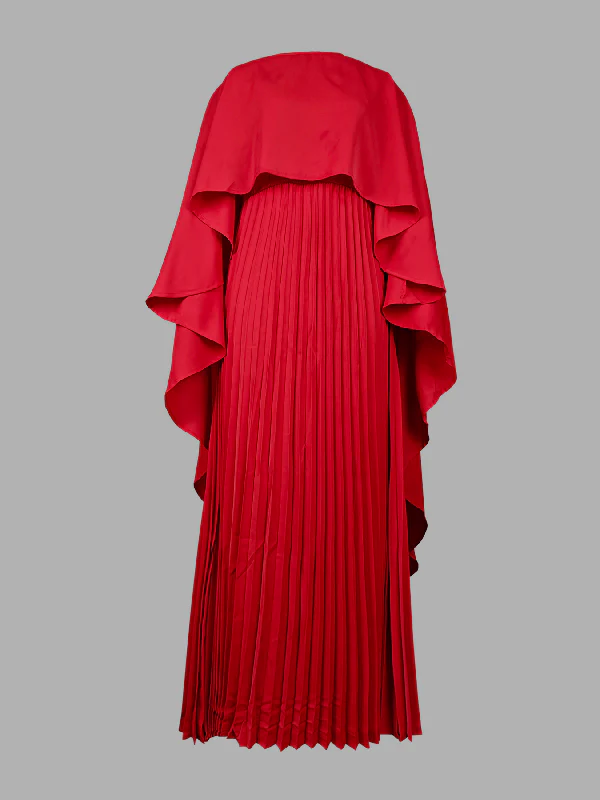 Cape High-Low Pleated Solid Color Split-Joint Round-Neck Evening Dresses Maxi Dresses - Image 13