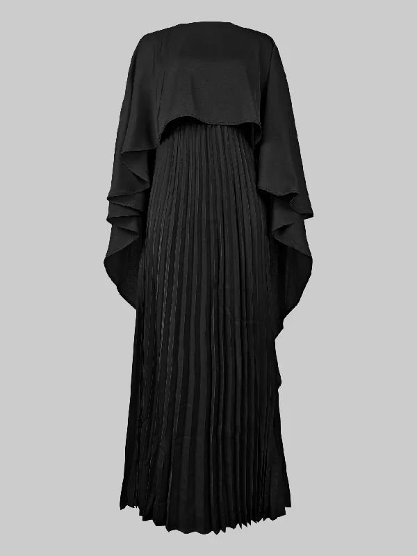 Cape High-Low Pleated Solid Color Split-Joint Round-Neck Evening Dresses Maxi Dresses - Image 16