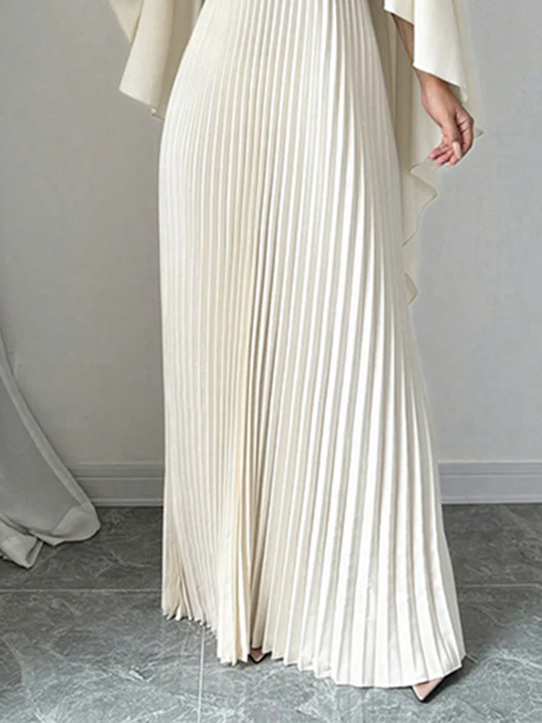 Cape Loose Floral Printed Pleated Split-Joint Round-Neck Evening Dresses Maxi Dresses - Image 3