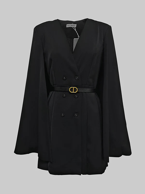 Cape Split-Joint Tied Waist V-Neck Mini Dresses - Image 6