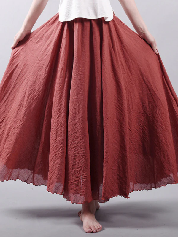 Casual A-Line Elastic Waist Solid Color Skirts - Image 11