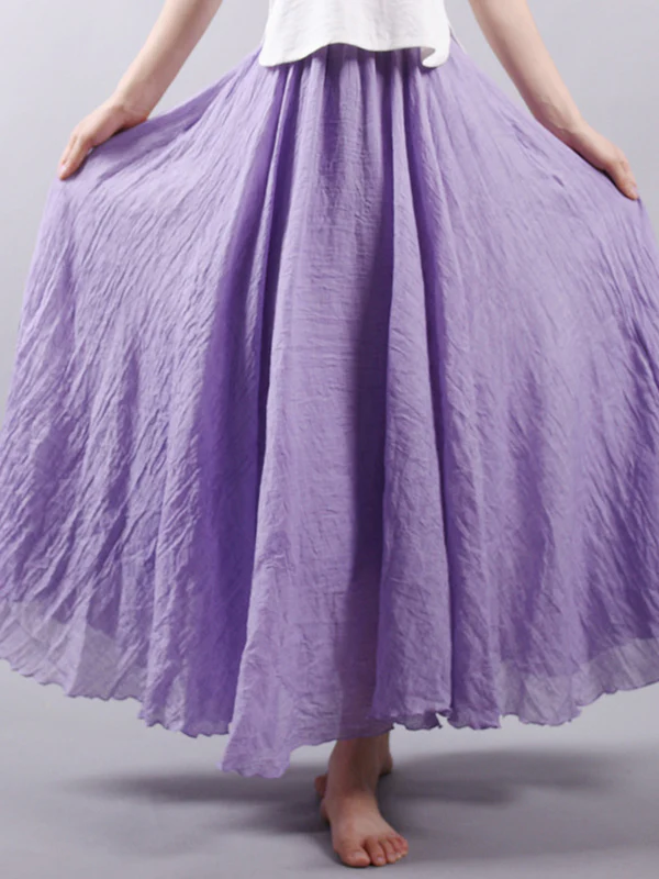 Casual A-Line Elastic Waist Solid Color Skirts - Image 12