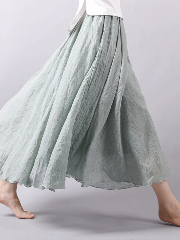 Casual A-Line Elastic Waist Solid Color Skirts - Image 13