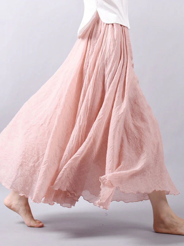 Casual A-Line Elastic Waist Solid Color Skirts - Image 14