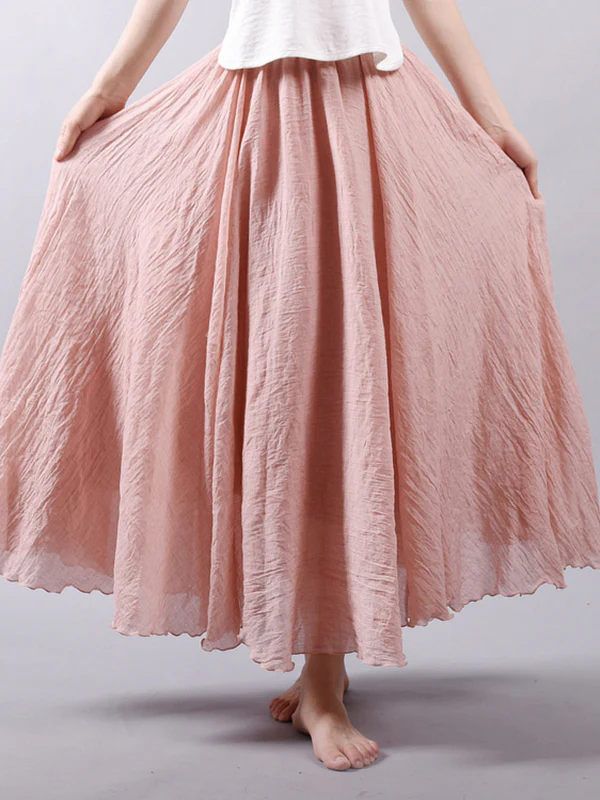 Casual A-Line Elastic Waist Solid Color Skirts - Image 15
