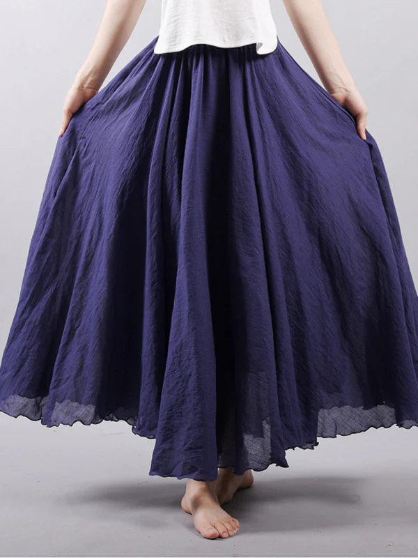 Casual A-Line Elastic Waist Solid Color Skirts - Image 16