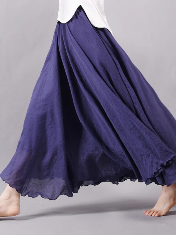 Casual A-Line Elastic Waist Solid Color Skirts - Image 17