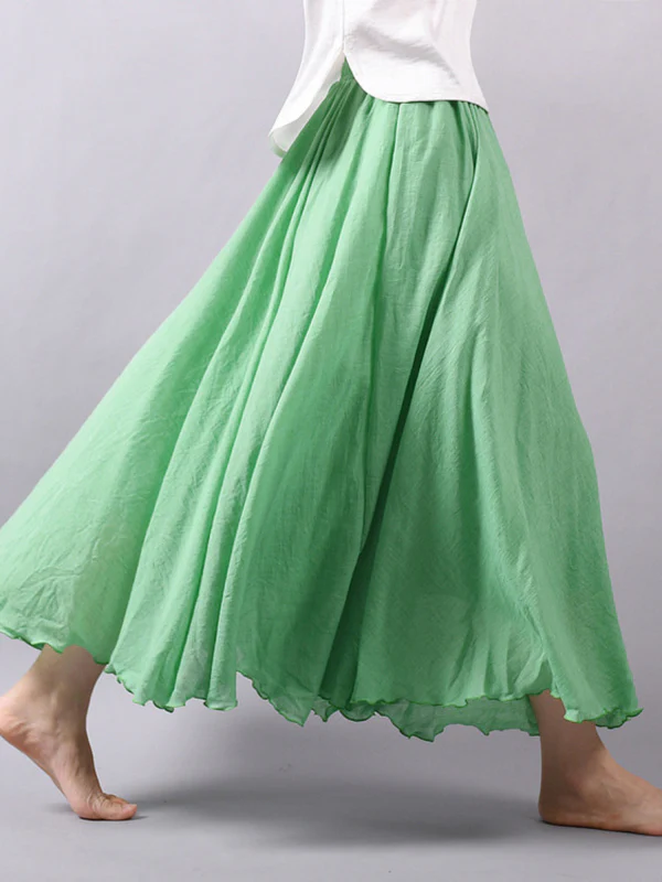 Casual A-Line Elastic Waist Solid Color Skirts - Image 18