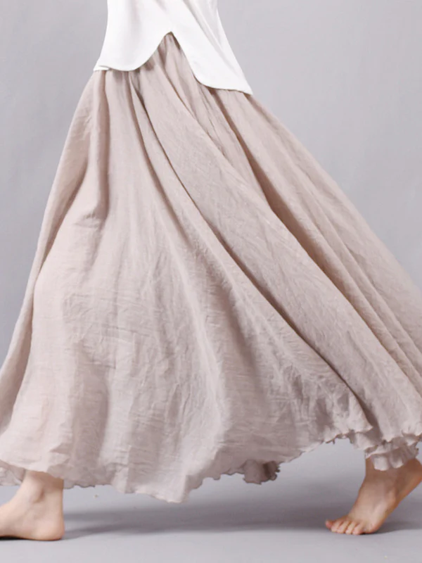 Casual A-Line Elastic Waist Solid Color Skirts - Image 2