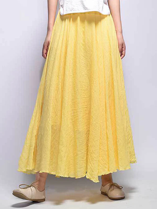 Casual A-Line Elastic Waist Solid Color Skirts - Image 20