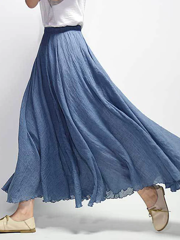 Casual A-Line Elastic Waist Solid Color Skirts - Image 21