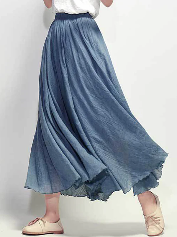 Casual A-Line Elastic Waist Solid Color Skirts - Image 22