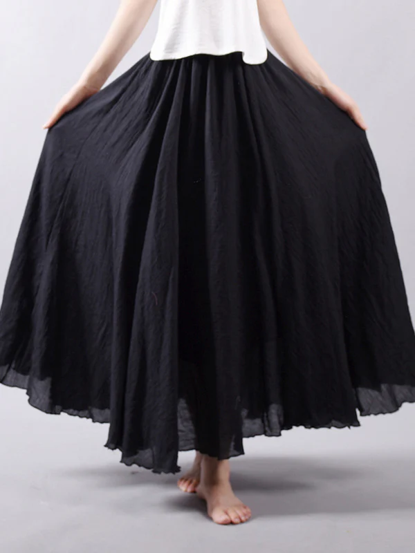Casual A-Line Elastic Waist Solid Color Skirts - Image 3