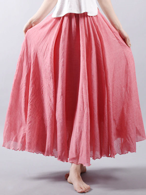 Casual A-Line Elastic Waist Solid Color Skirts - Image 5