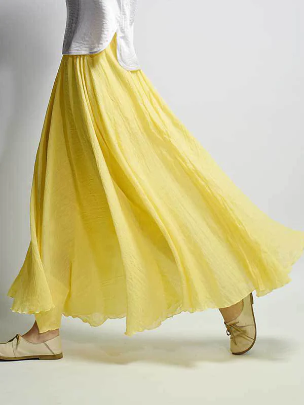 Casual A-Line Elastic Waist Solid Color Skirts - Image 7