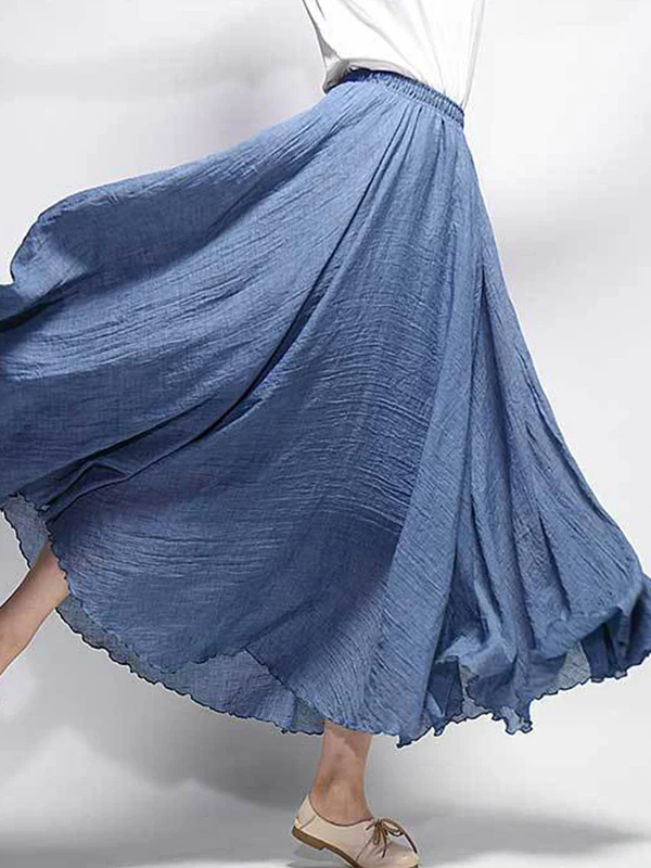 Casual A-Line Elastic Waist Solid Color Skirts - Image 8