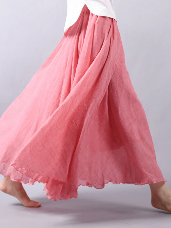 Casual A-Line Elastic Waist Solid Color Skirts - Image 9