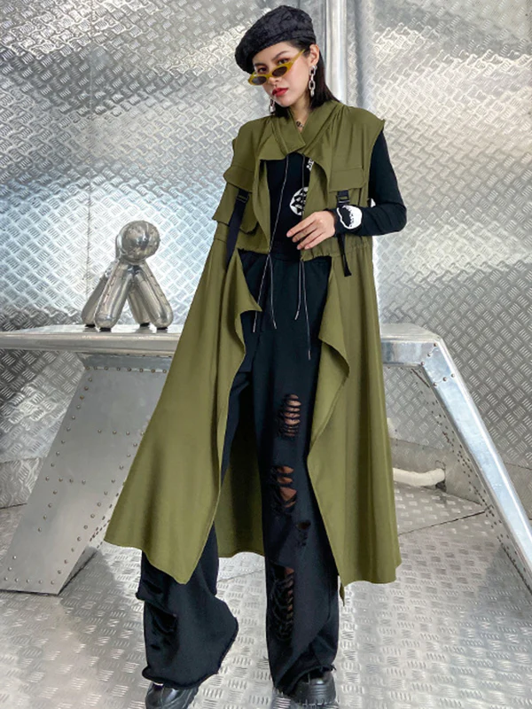 Casual Asymmetric Split-Joint Drawstring Vest Dress Outerwear - Image 3