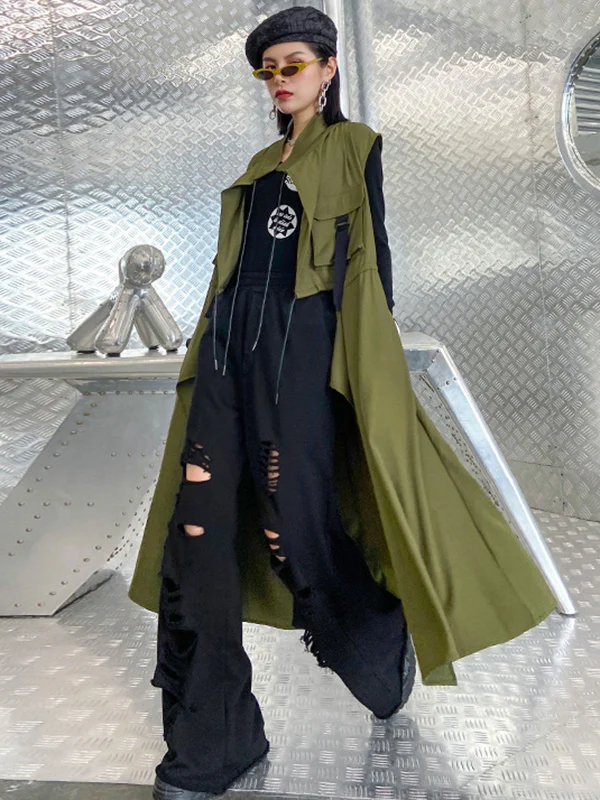 Casual Asymmetric Split-Joint Drawstring Vest Dress Outerwear - Image 4