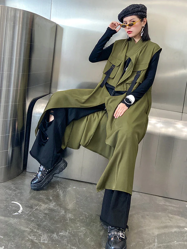 Casual Asymmetric Split-Joint Drawstring Vest Dress Outerwear - Image 5