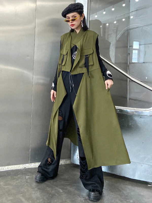 Casual Asymmetric Split-Joint Drawstring Vest Dress Outerwear - Image 6