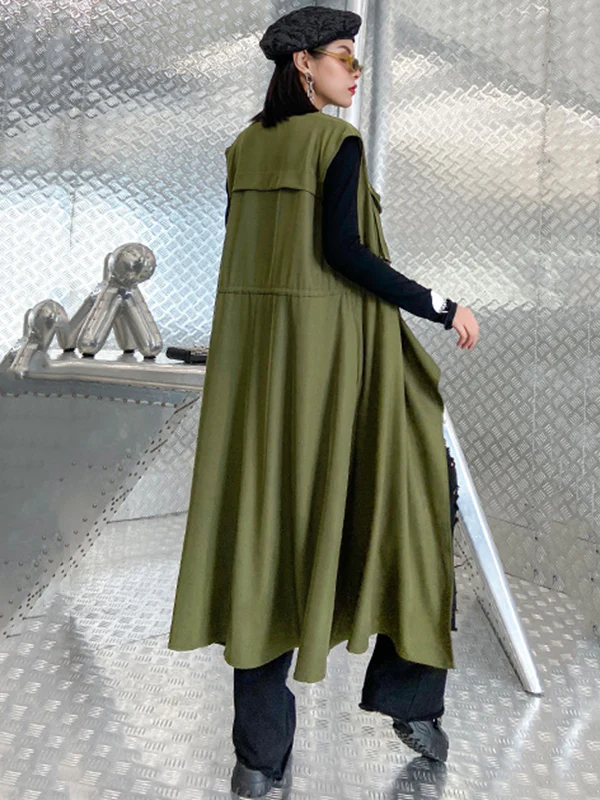 Casual Asymmetric Split-Joint Drawstring Vest Dress Outerwear - Image 7