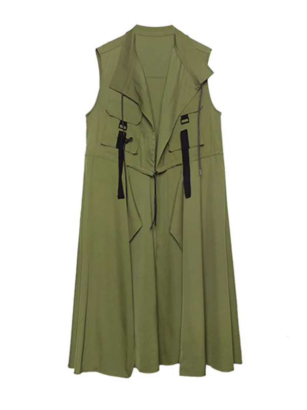 Casual Asymmetric Split-Joint Drawstring Vest Dress Outerwear - Image 9