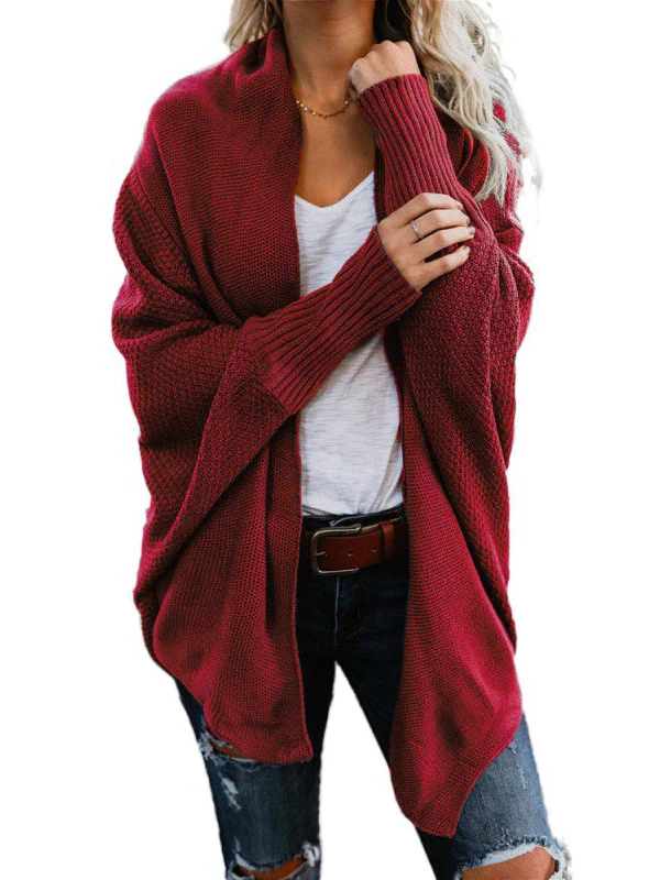 Casual Batwing Sleeves Loose Solid Color Cardigan Tops - Image 10